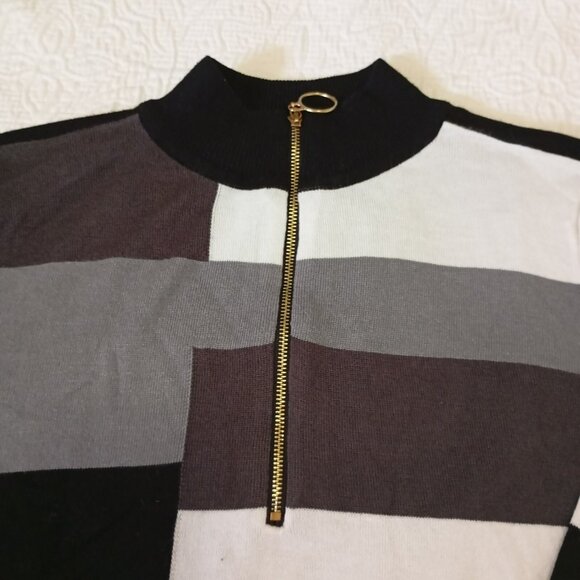 Carol Rose Tunic Sweater Size L Colorblock Long-Sleeve With Gold Zipper Womens - Picture 3 of 8